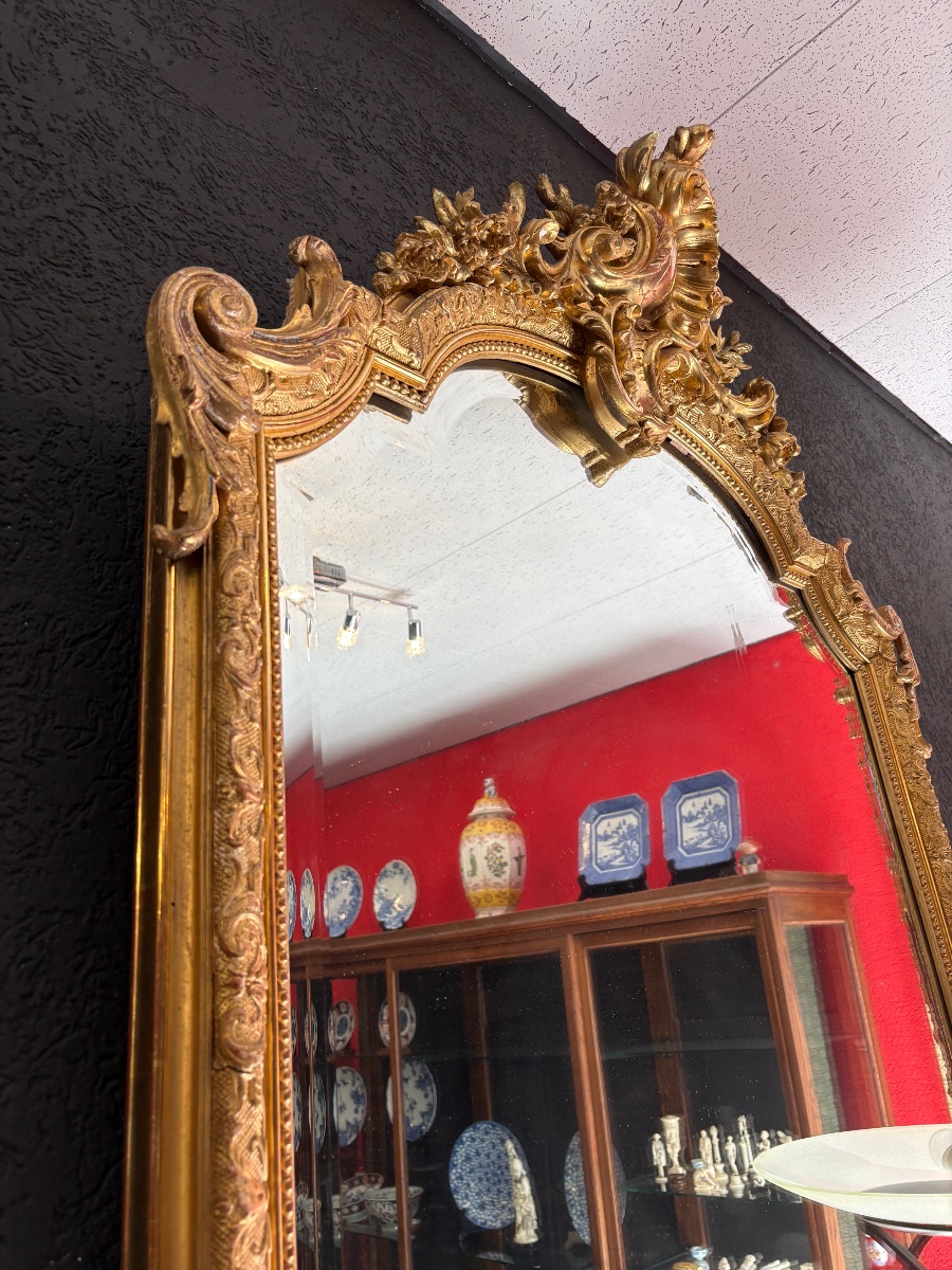 Miroir doré, style Louis XV/rocaille (XIXe siècle, probablement époque Napoléon III)-photo-5