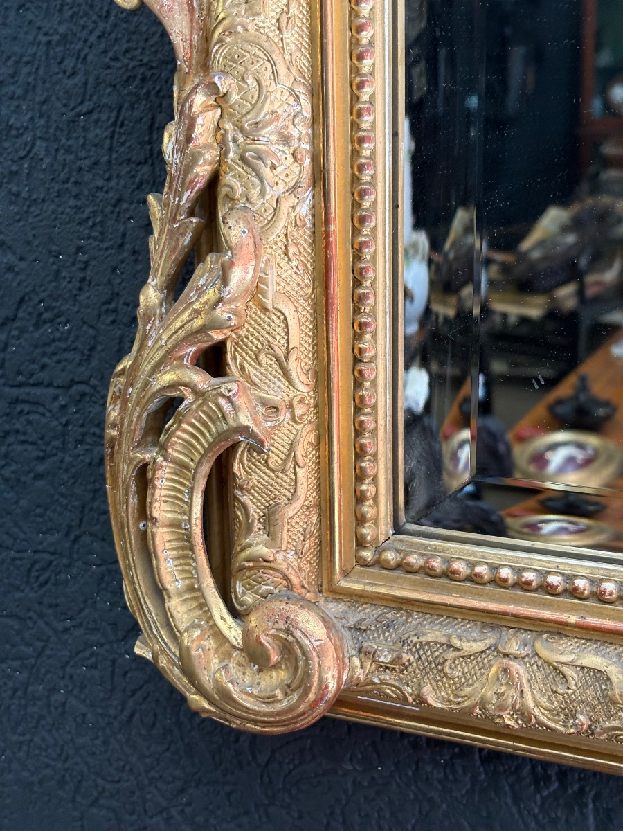 Miroir doré, style Louis XV/rocaille (XIXe siècle, probablement époque Napoléon III)-photo-1