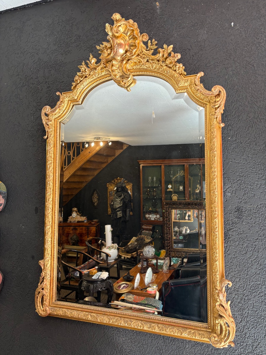 Miroir doré, style Louis XV/rocaille (XIXe siècle, probablement époque Napoléon III)-photo-3