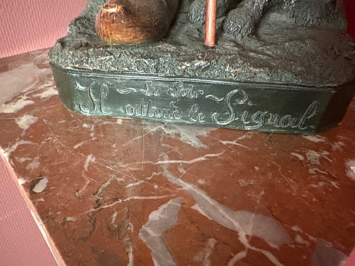 Sculpture française en terre cuite patinée « Le Soir — Il attend le Signal 1890-photo-2