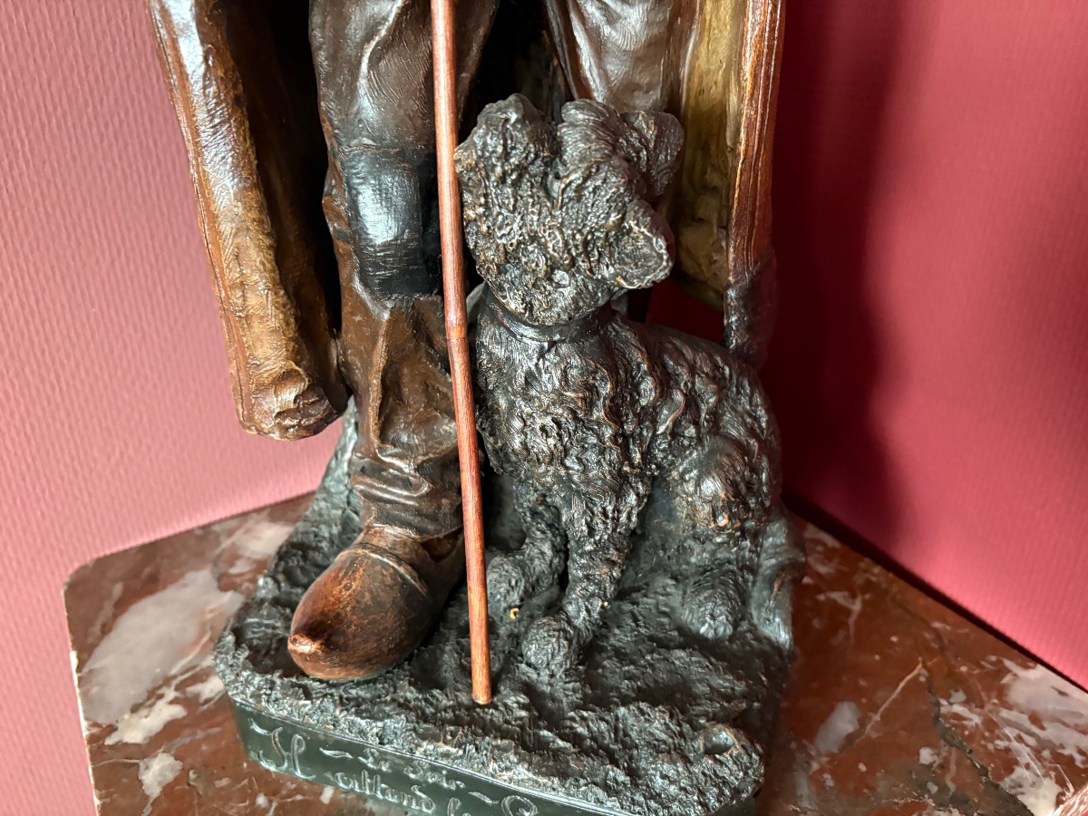 Sculpture française en terre cuite patinée « Le Soir — Il attend le Signal 1890-photo-2