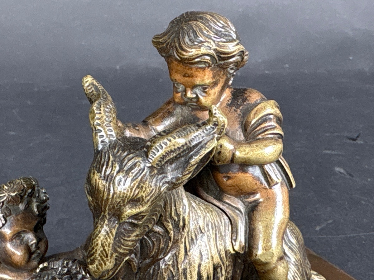  Bronze Sculpture—children With A Goat,  In The Style Of Clodion-photo-6