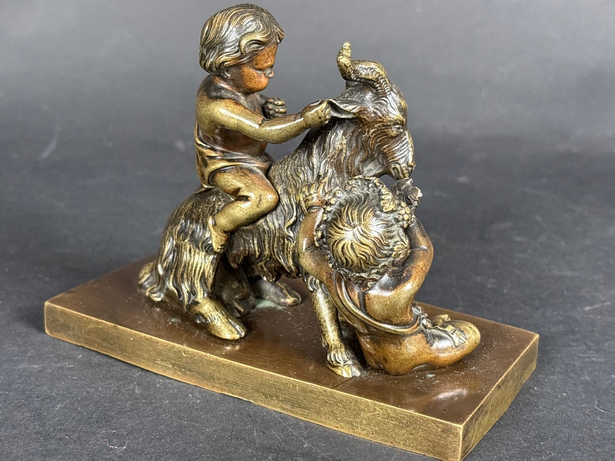  Bronze Sculpture—children With A Goat,  In The Style Of Clodion-photo-1