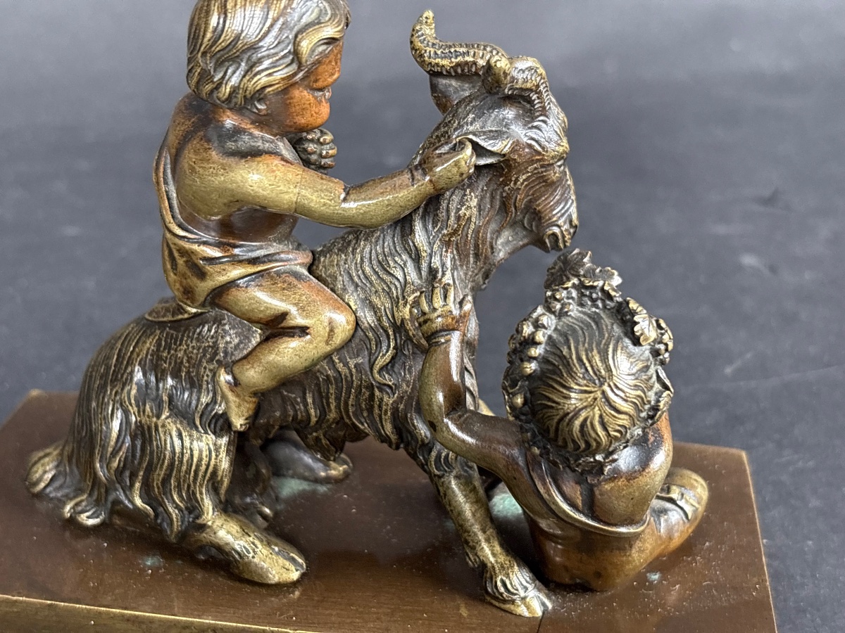  Bronze Sculpture—children With A Goat,  In The Style Of Clodion-photo-2