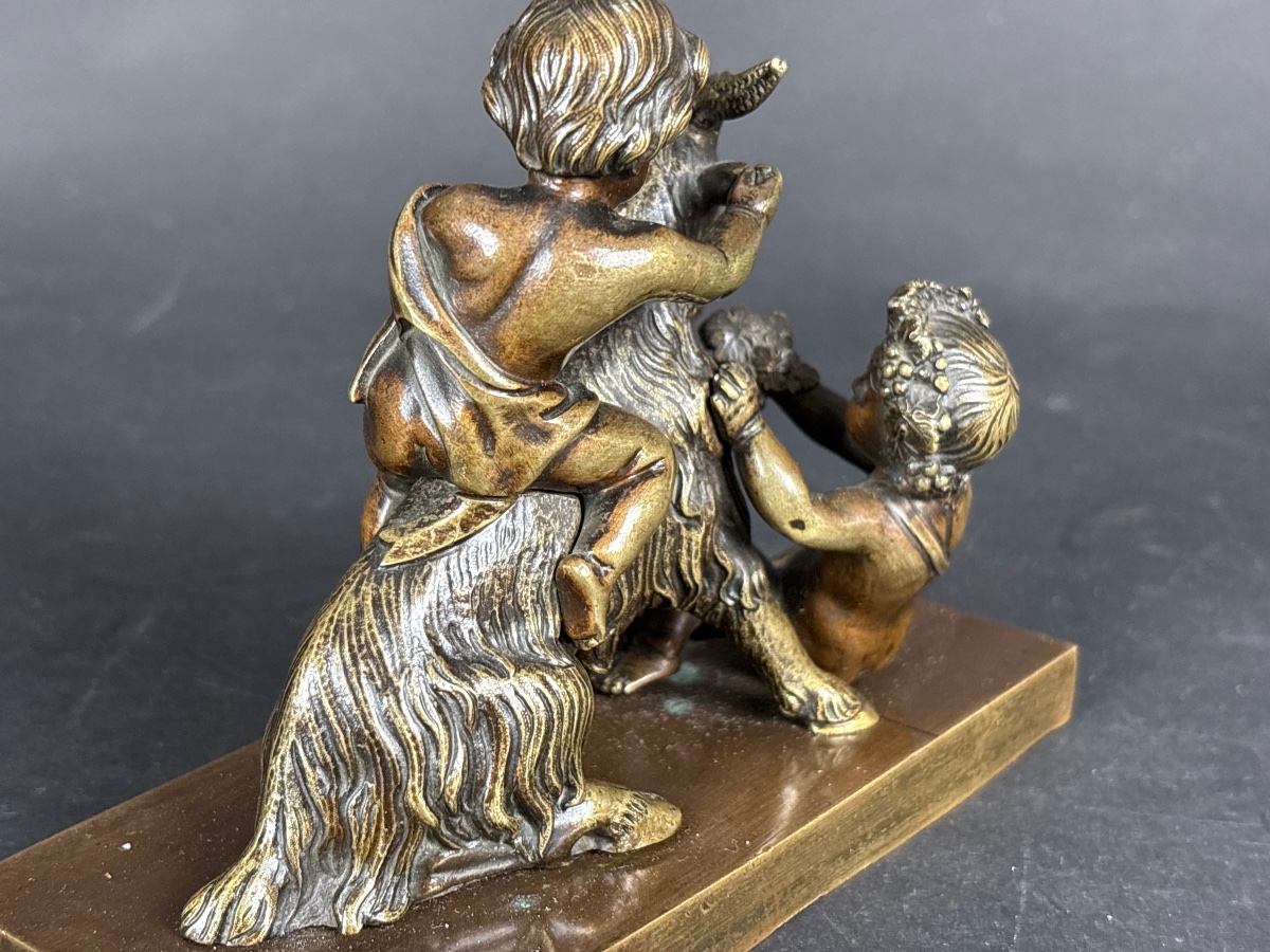  Bronze Sculpture—children With A Goat,  In The Style Of Clodion-photo-3