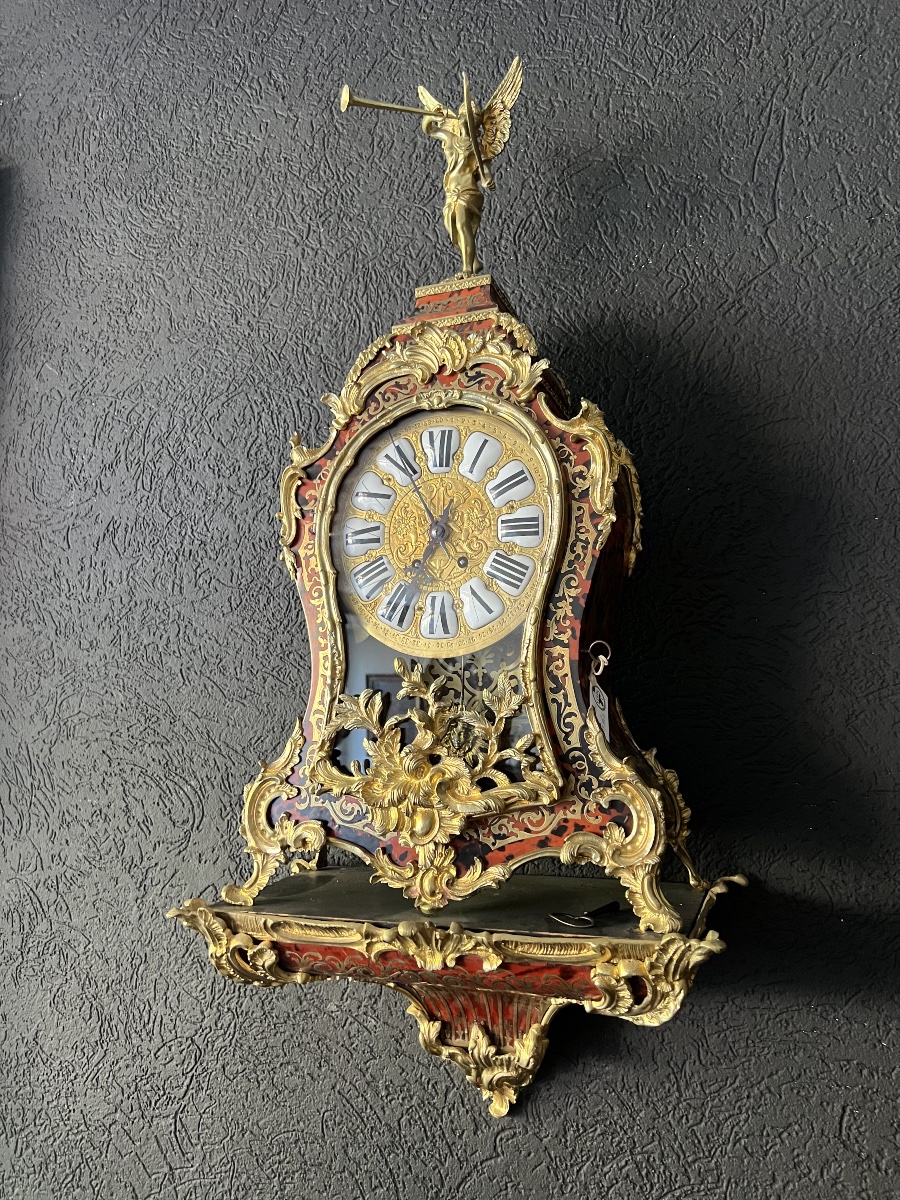 Imposant cartel Boulle français du XIXe siècle avec sa console d'origine, bronze doré 19ct-photo-2