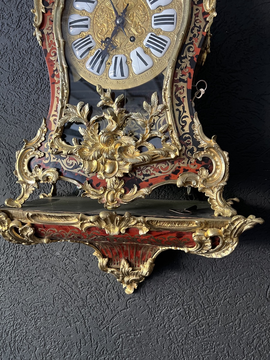 Imposant cartel Boulle français du XIXe siècle avec sa console d'origine, bronze doré 19ct-photo-3