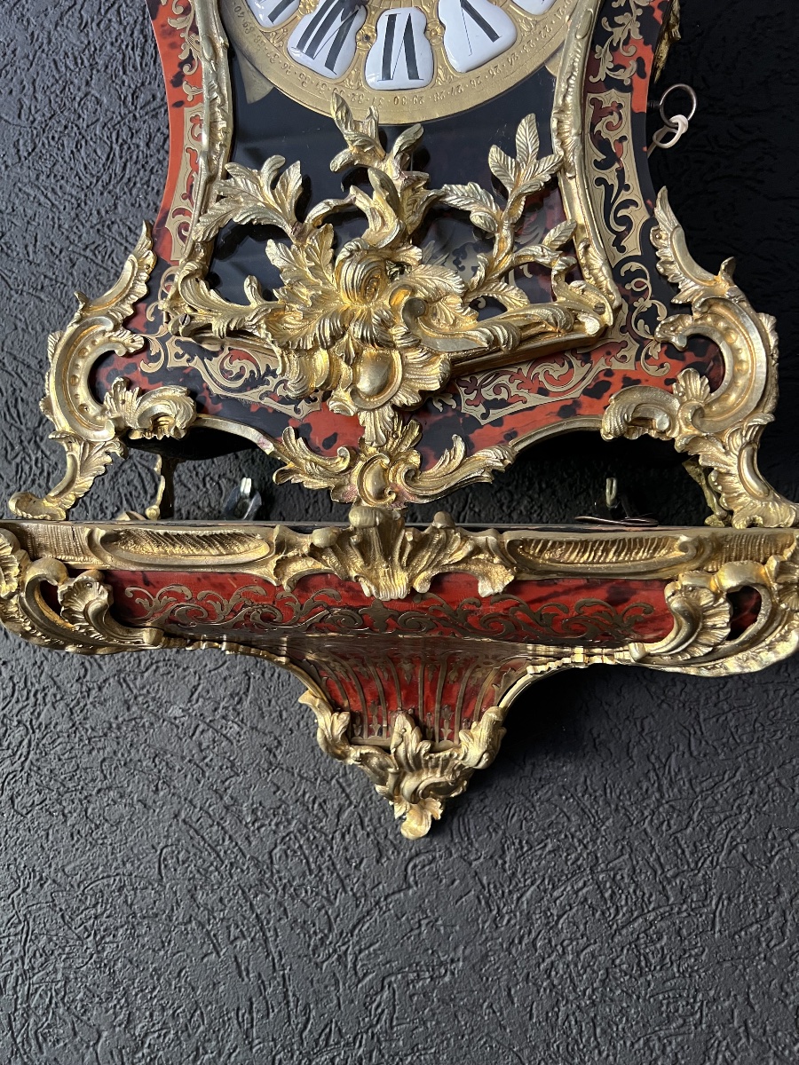 Imposant cartel Boulle français du XIXe siècle avec sa console d'origine, bronze doré 19ct-photo-4