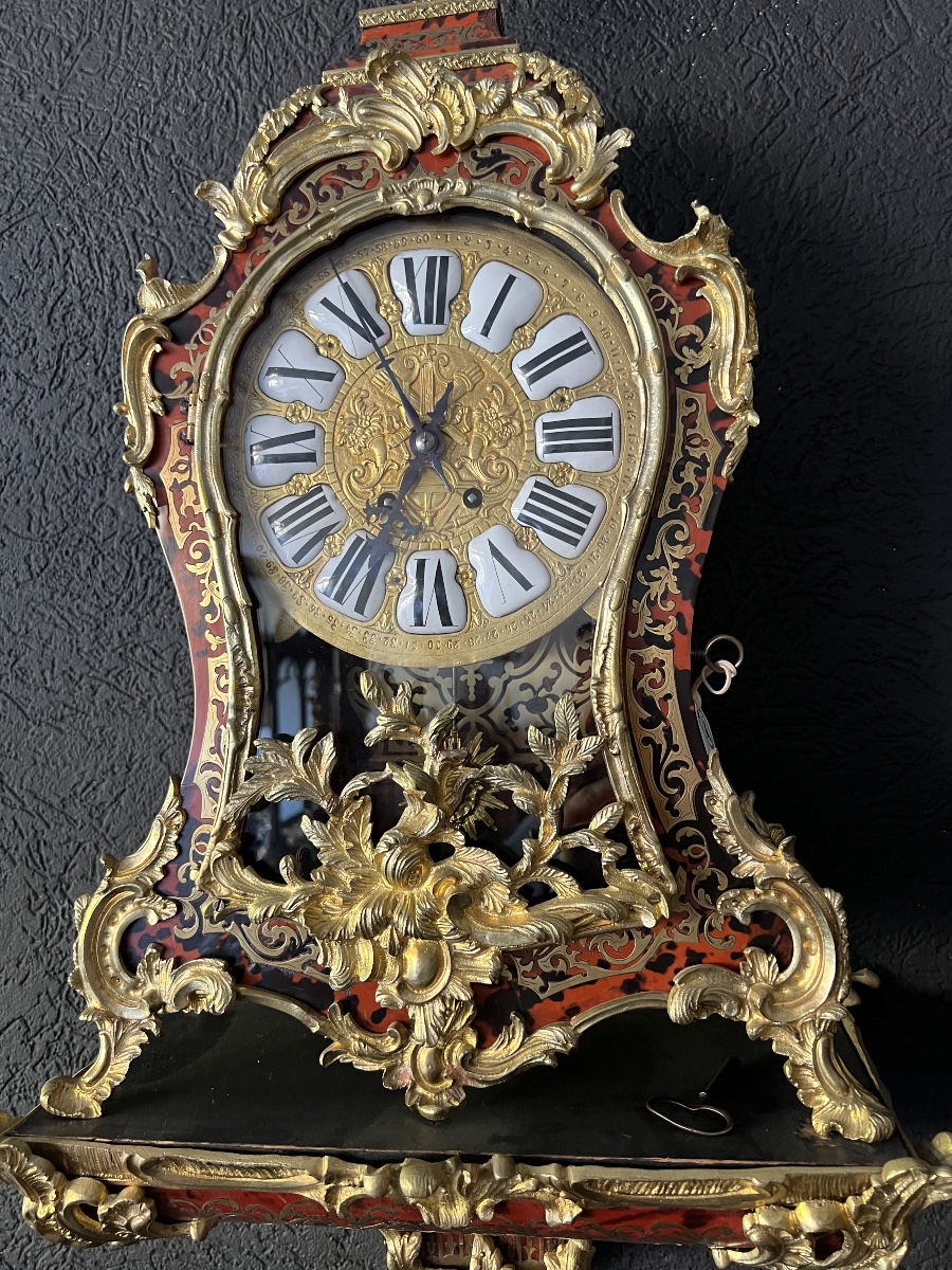 Imposant cartel Boulle français du XIXe siècle avec sa console d'origine, bronze doré 19ct-photo-1