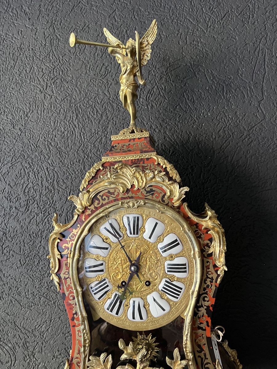 Imposant cartel Boulle français du XIXe siècle avec sa console d'origine, bronze doré 19ct-photo-2