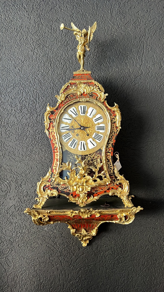 Imposant cartel Boulle français du XIXe siècle avec sa console d'origine, bronze doré 19ct