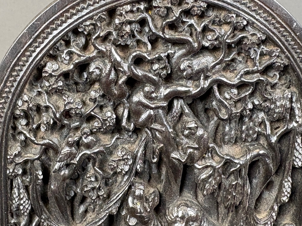 Paire de panneaux anciens en bois sculpté -Décor de jungle avec tigres et chèvres -photo-4