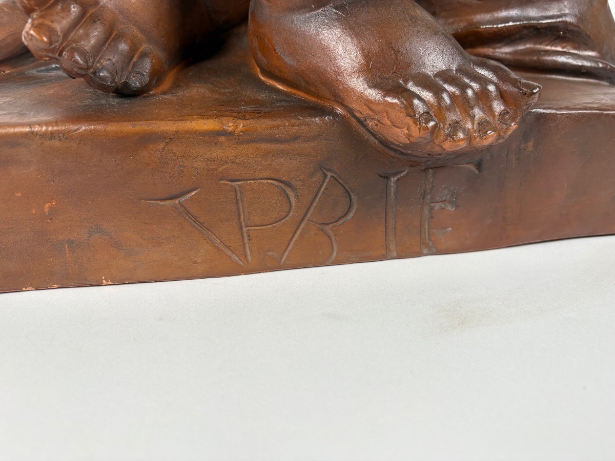Large Terracotta Sculpture: Two Putti With A Small Dog, 95 Cm-photo-6
