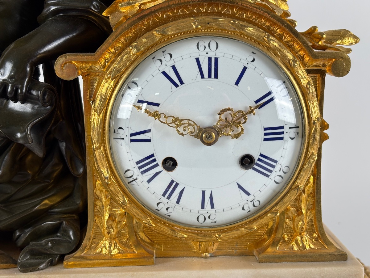 Pendule  Amour en bronze sur marbre blanc, époque Napoléon III-photo-4