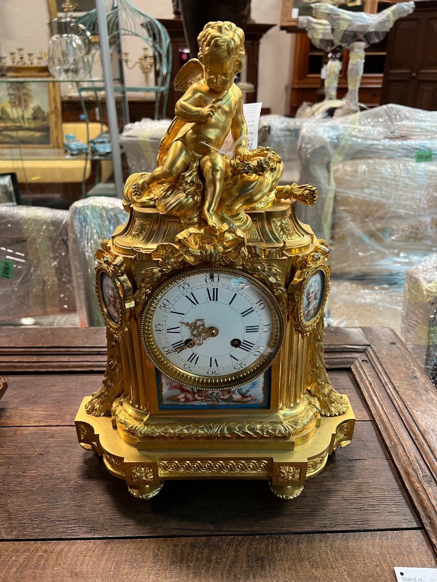 Beautiful Gilt Bronze Mantel Clock  Amor 19th Century-photo-1