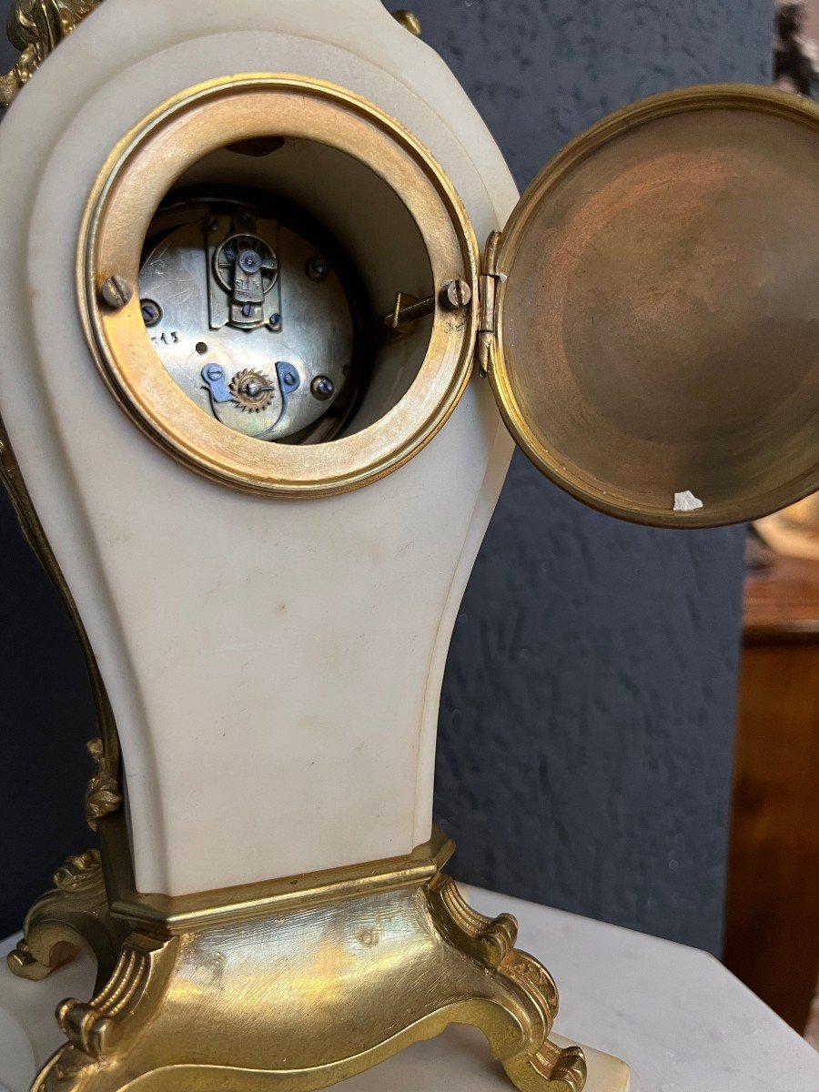 Pendule De Cheminée En Bronze Doré Et Marbre XIXème Siècle-photo-5