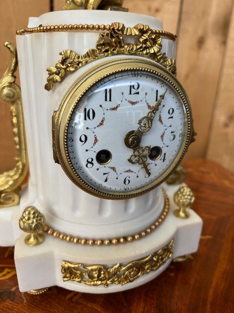 White Marble And Gilt Bronze Mantel Clock 1880-1900-photo-4