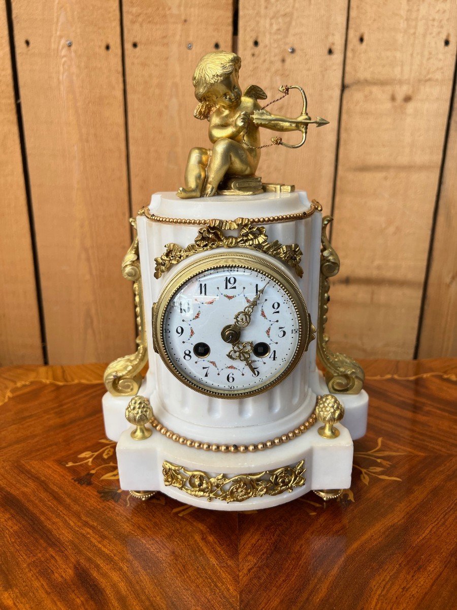 White Marble And Gilt Bronze Mantel Clock 1880-1900