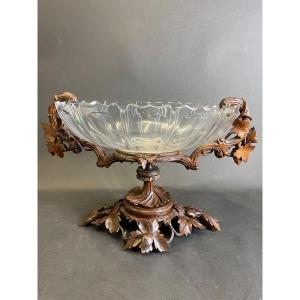 Antique "black Forest"-style Planter With A Crystal Bowl