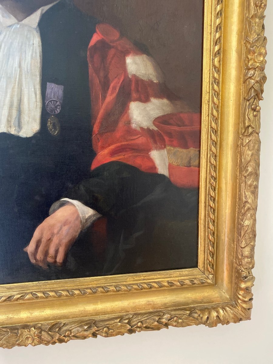 Portrait Magistrate Mid 19th Century Oil On Canvas French School -photo-4