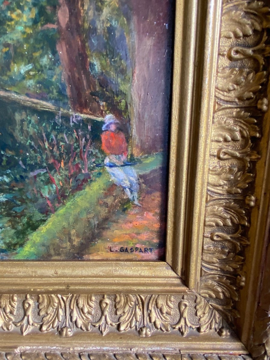 LEON  GASPART (1883-1975) Huile Sur Panneau  «Le petit pont»-photo-3