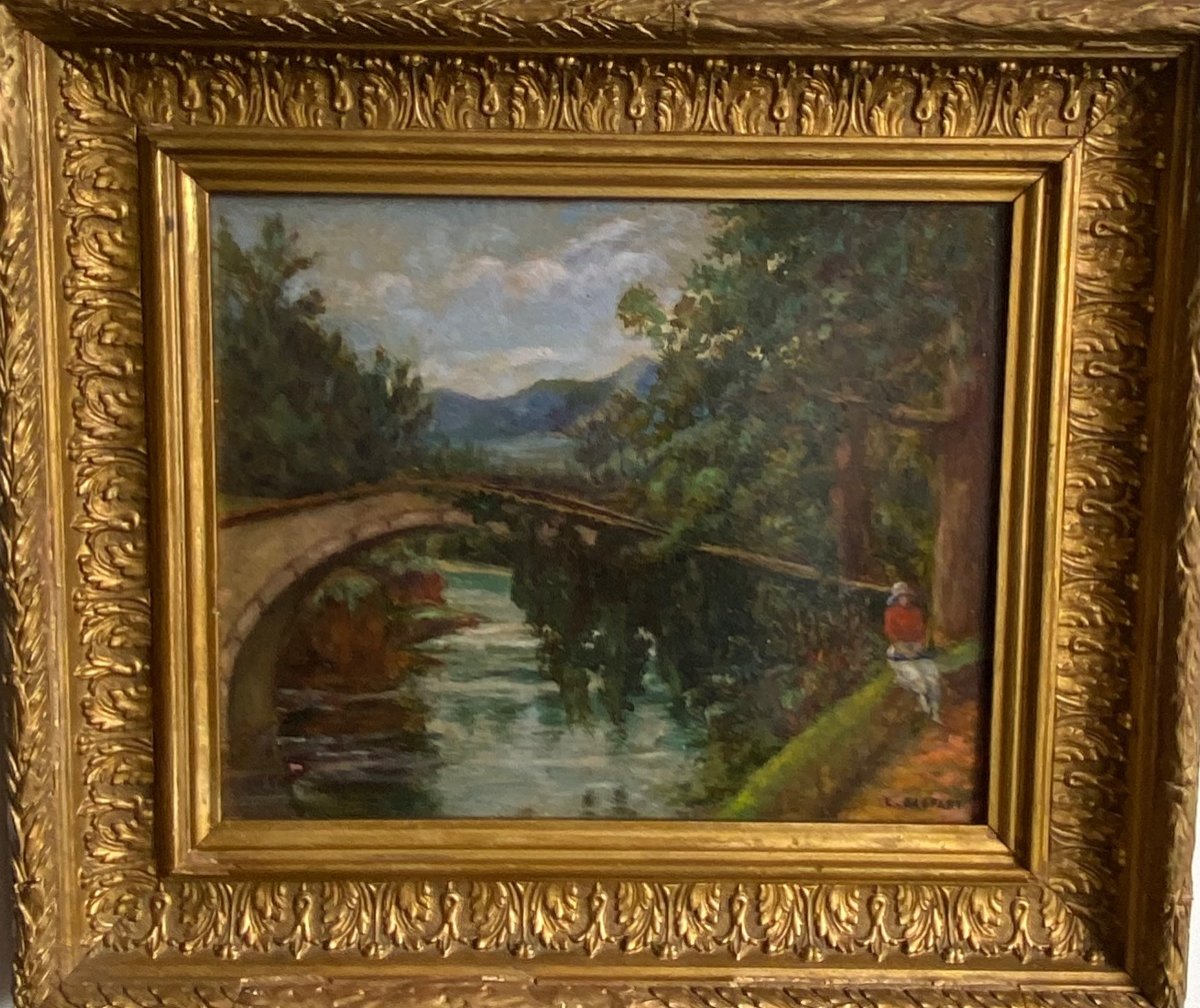 LEON  GASPART (1883-1975) Huile Sur Panneau  «Le petit pont»