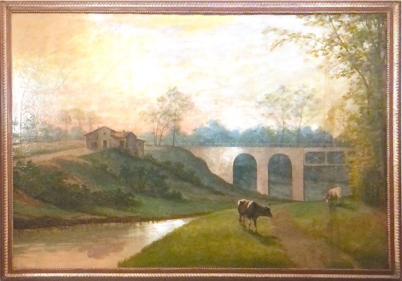 HENRI TAYAN (1855-1931) « Pont du Chemin De fer De Luxey à Mont De Marsan Huile Sur Toile 