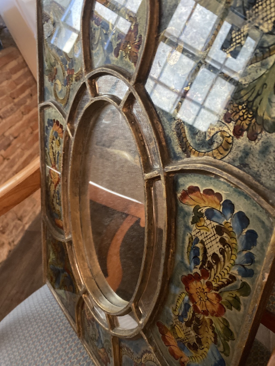 Venetian Painted Glass Mirror With Cast Metal Structure, Rococo Décor, Napoleon III Period – -photo-8