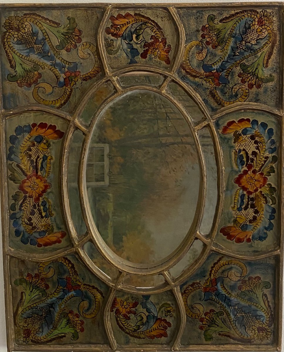 Miroir Art Deco  Peint Sous Placage De Verre fin XIX eme début XXÈME 