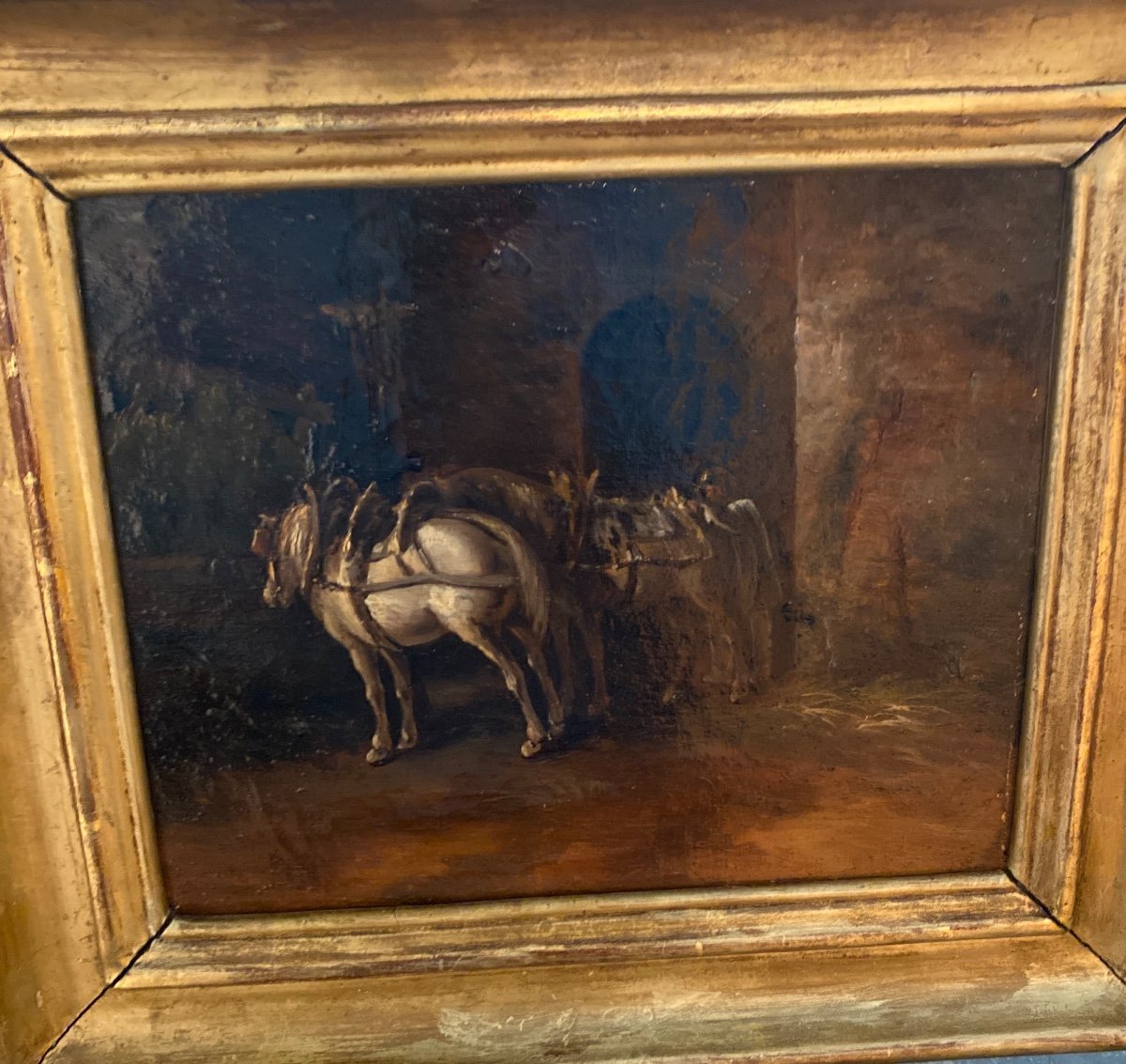 « Chevaux à l’écurie »Huile Sur Toile XIX eme siècle -photo-4
