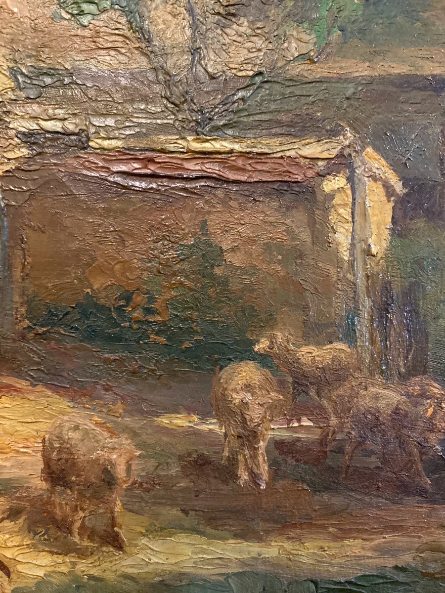 Paumier Bilhaut 19th 20th Century “sheepfold In The Countryside” Oil On Canvas-photo-4