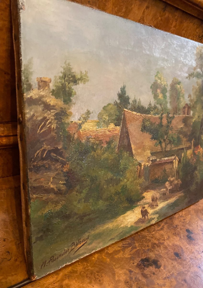 Paumier Bilhaut 19th 20th Century “sheepfold In The Countryside” Oil On Canvas-photo-4