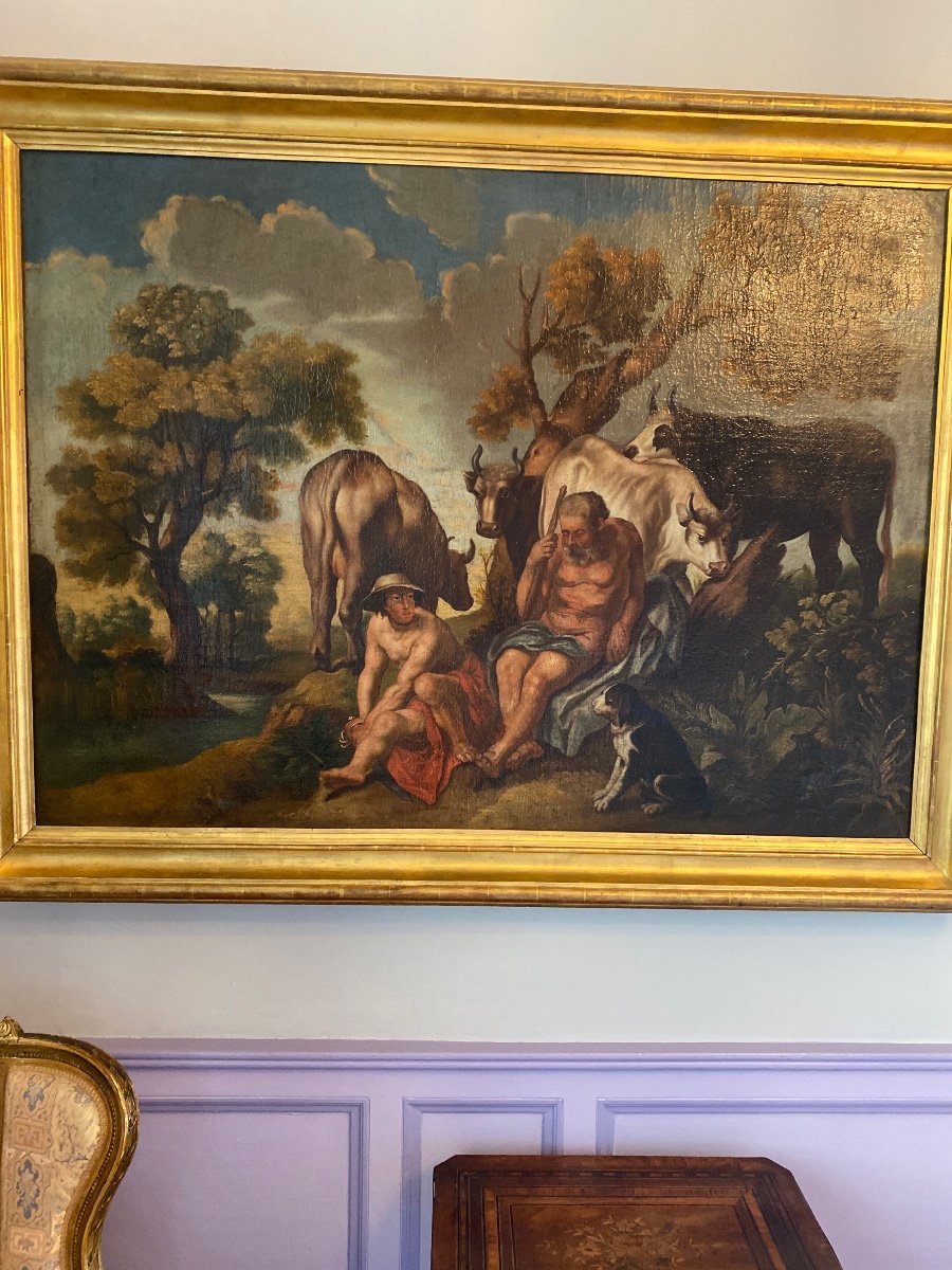 JACOB JORDAENS (attribué à) «Mercure,Argus et Io »Grande huile   Sur Toile -photo-2