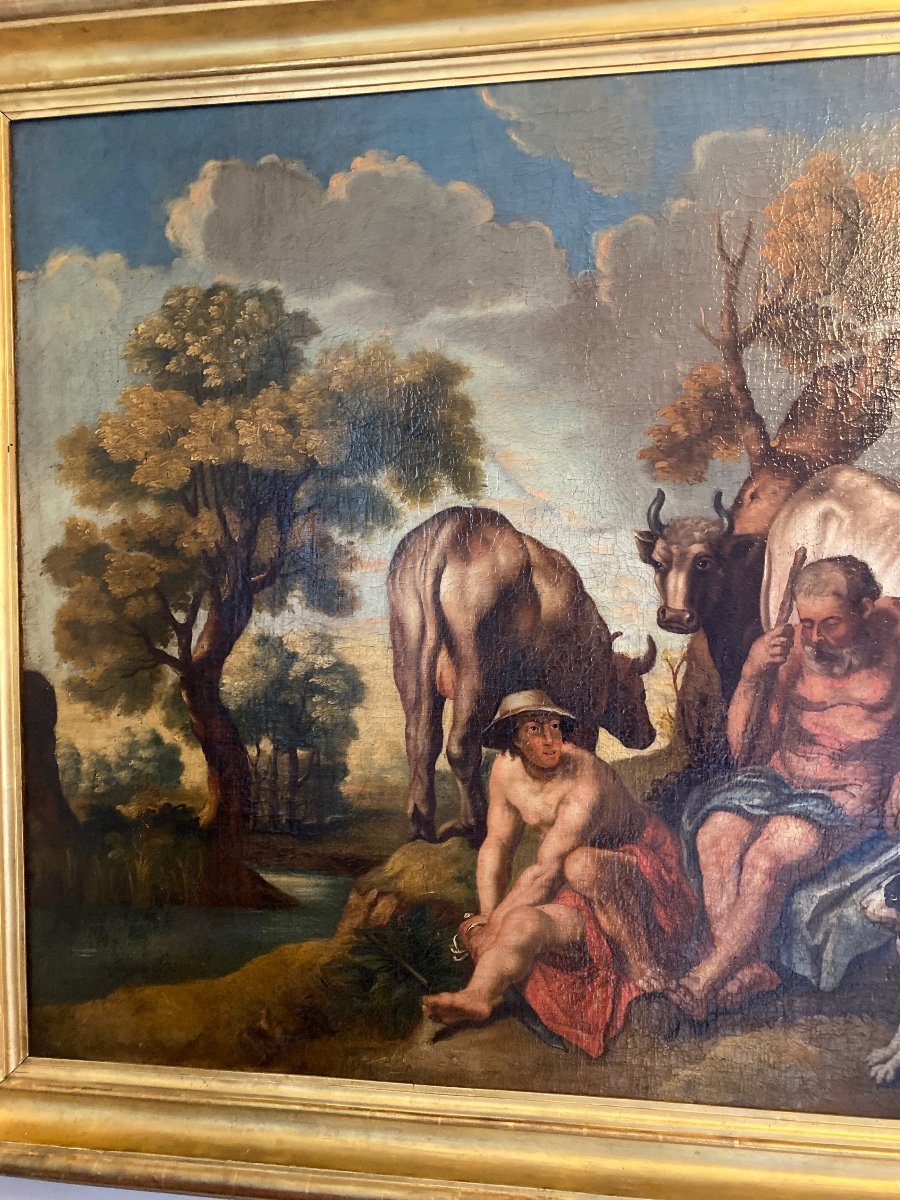 JACOB JORDAENS (attribué à) «Mercure,Argus et Io »Grande huile   Sur Toile -photo-4