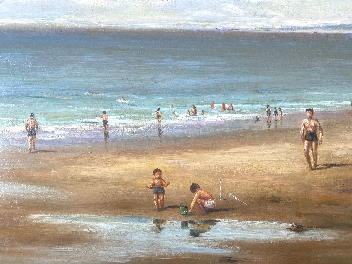GEORGES CASTAING (1895-1971)« La Plage au pays basque »Huile sur isorel-photo-3