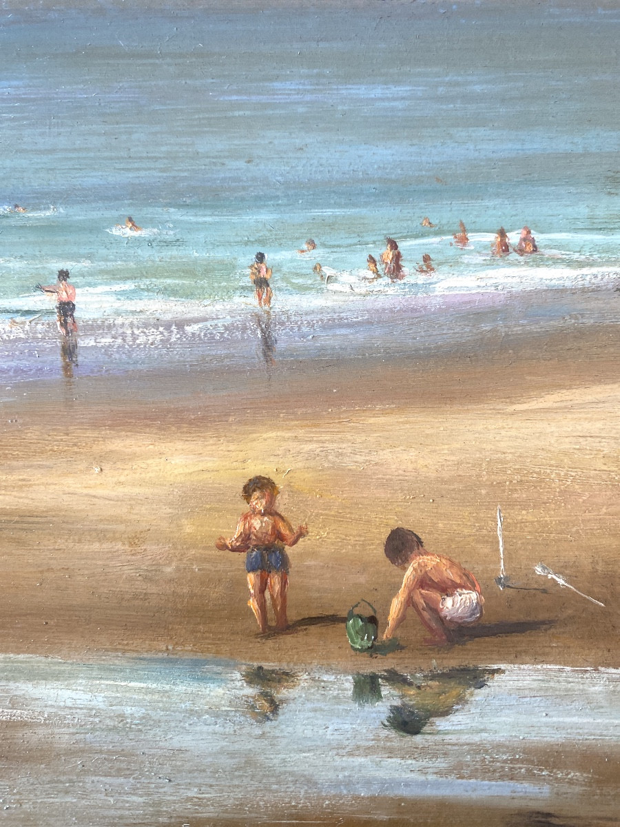 GEORGES CASTAING (1895-1971)« La Plage au pays basque »Huile sur isorel-photo-3