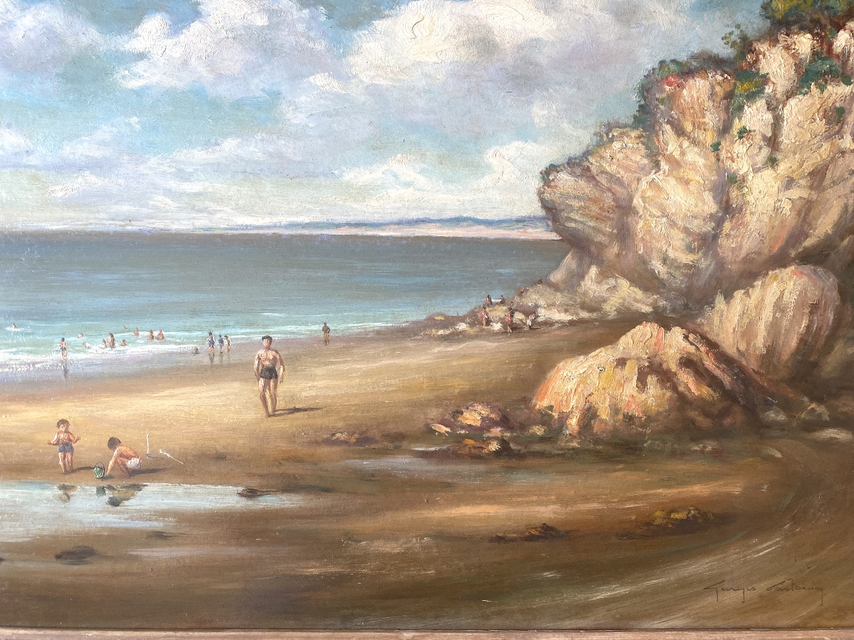 GEORGES CASTAING (1895-1971)« La Plage au pays basque »Huile sur isorel-photo-1