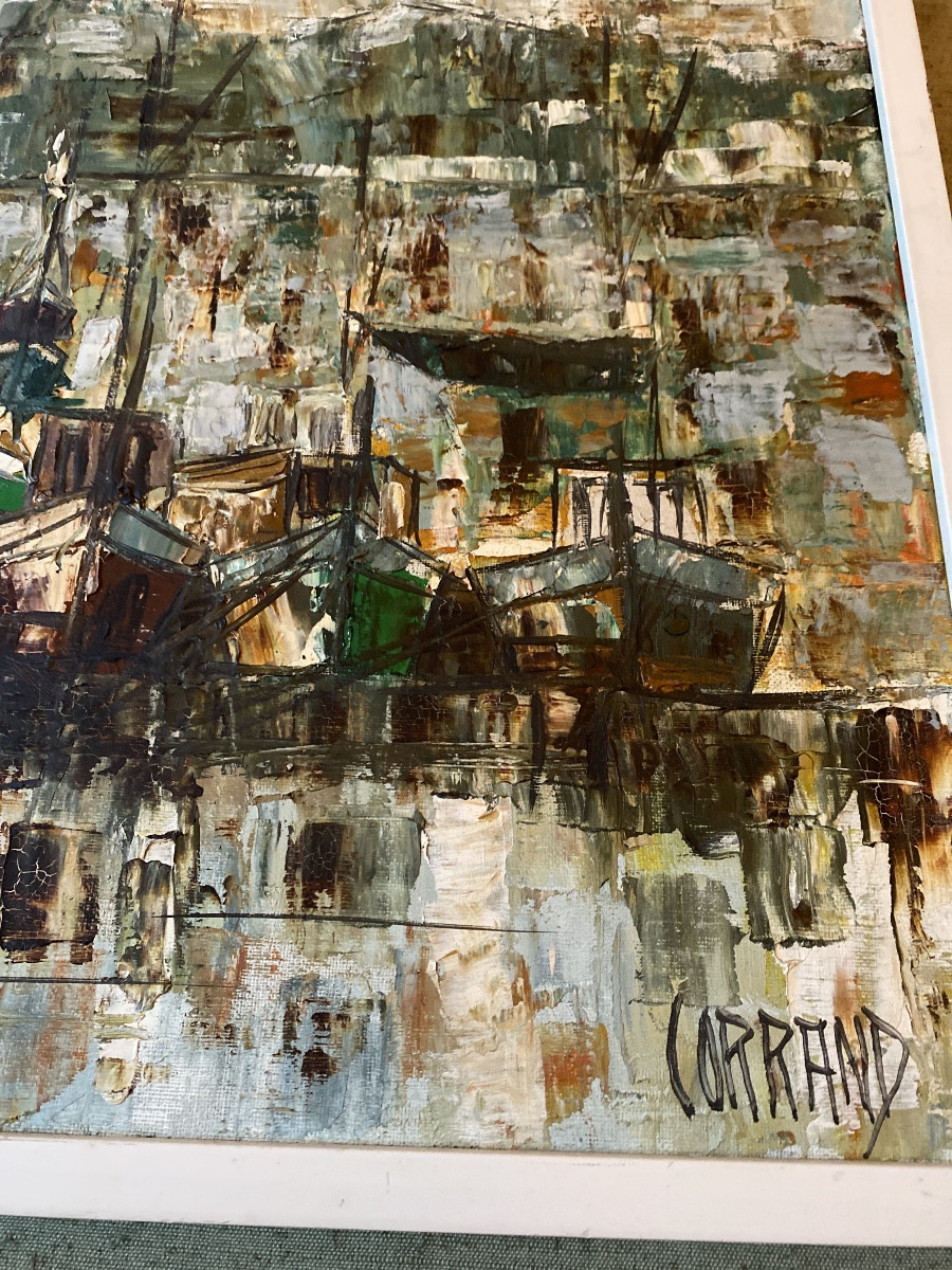 Corrand (1951) “sailboats In Port” Oil On Canvas -photo-6