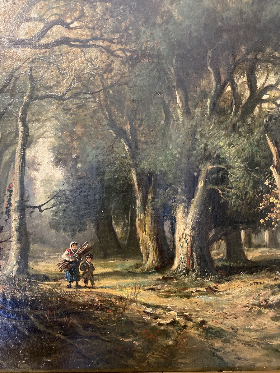 DESPRES. Ecole De Barbizon Vers 1870«la Femme Aux Fagots »-photo-3