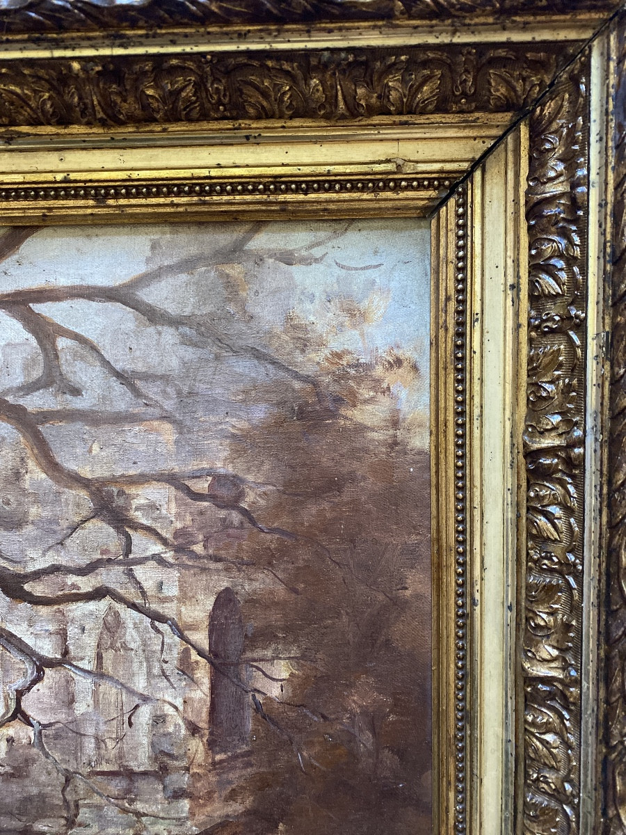 L.lainon Oil On Canvas From The 19th Century "the Forgotten Mill"-photo-4