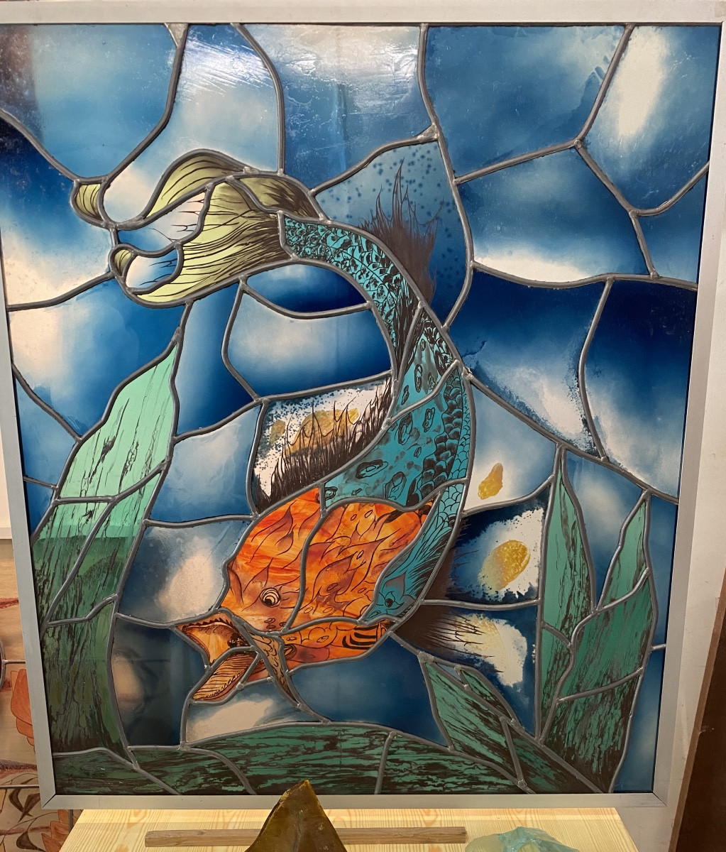 Tableau Vitrail Jean Hennau«le Messager Des Abysses »-photo-3