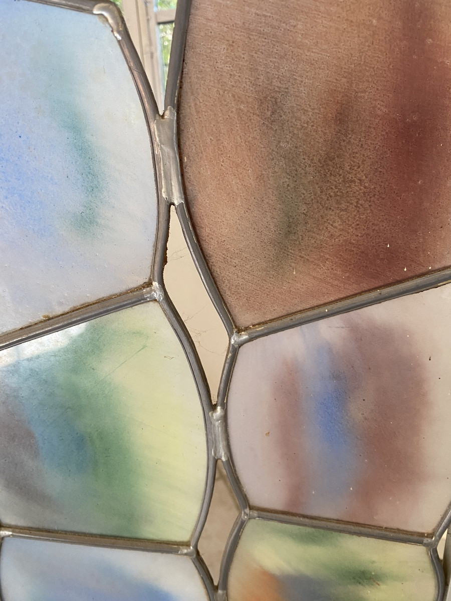 Modern Stained Glass Window Signed Jean Hennau “composition Of Tinted Glass”-photo-4