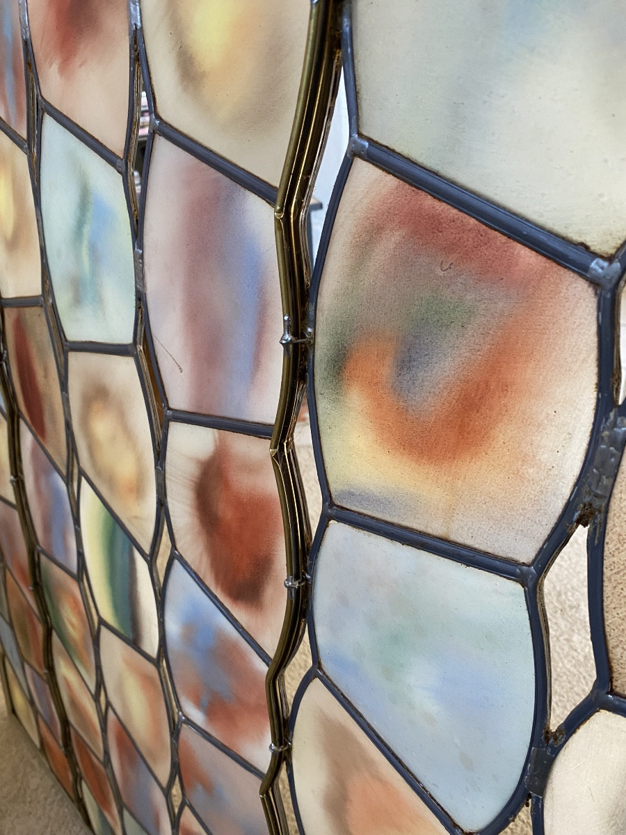 Modern Stained Glass Window Signed Jean Hennau “composition Of Tinted Glass”-photo-5