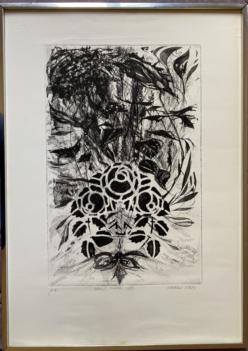 Mario Abis (1924-2004) "fiori", 1973 - Original Signed Etching And Aquatint 