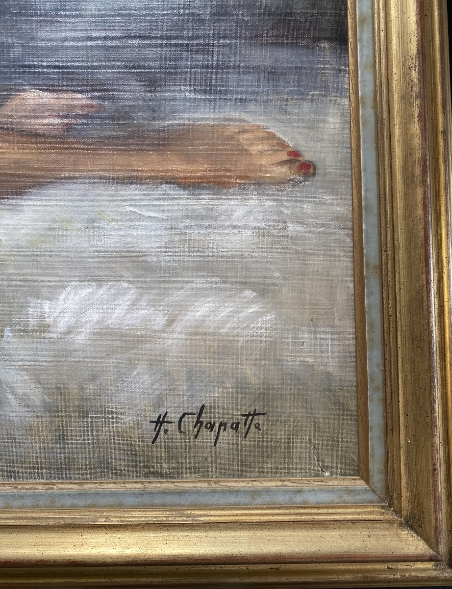 HENRI CHAPATTE (1918-1997) « NU ALLONGÉ » Huile sur toile -photo-4