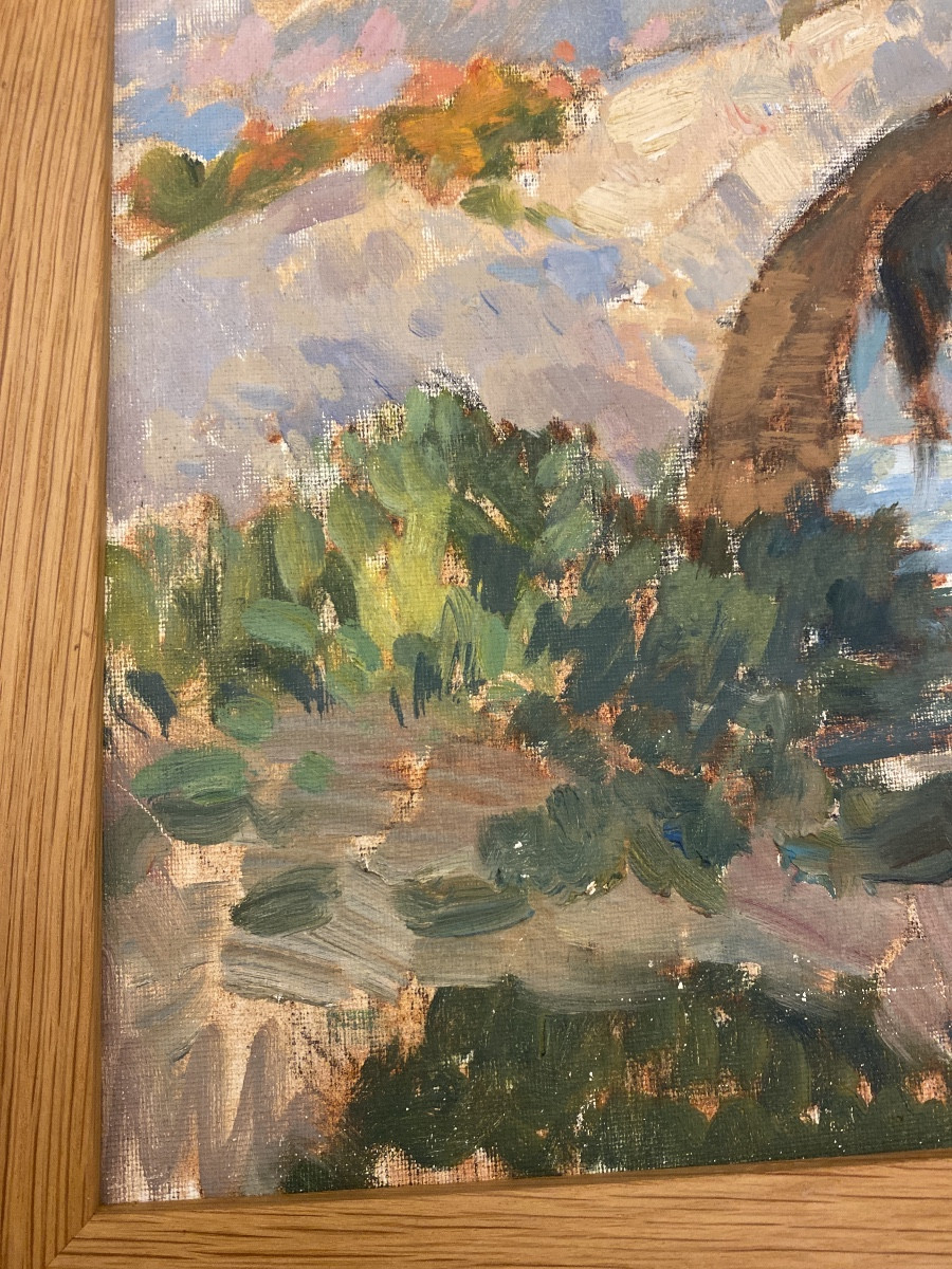 RAOUL SERRES (1881-1971)-«LE PONT» Huile sur toile marouflée sur carton-photo-3