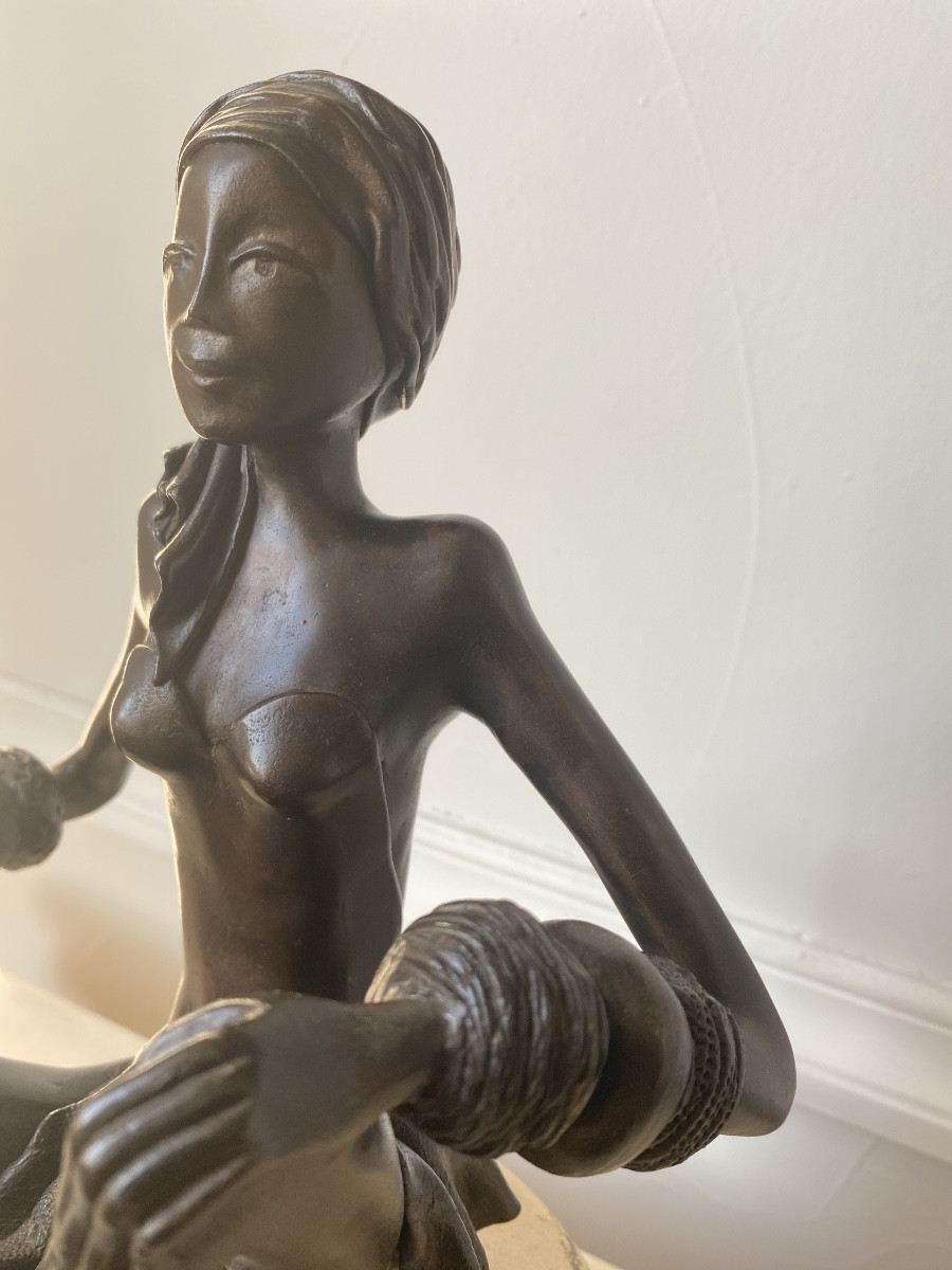 Elegant Sculpture Creation Signed Maricke “the Woman Seated Cross-legged” Unique Piece -photo-2
