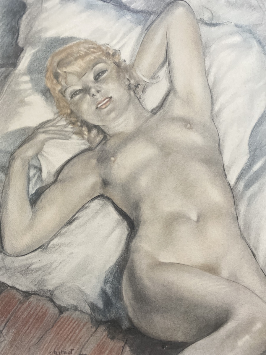 Edouard Chimot (1880-1959) “nude Lying On White Sheets” Etching Enhanced -photo-3