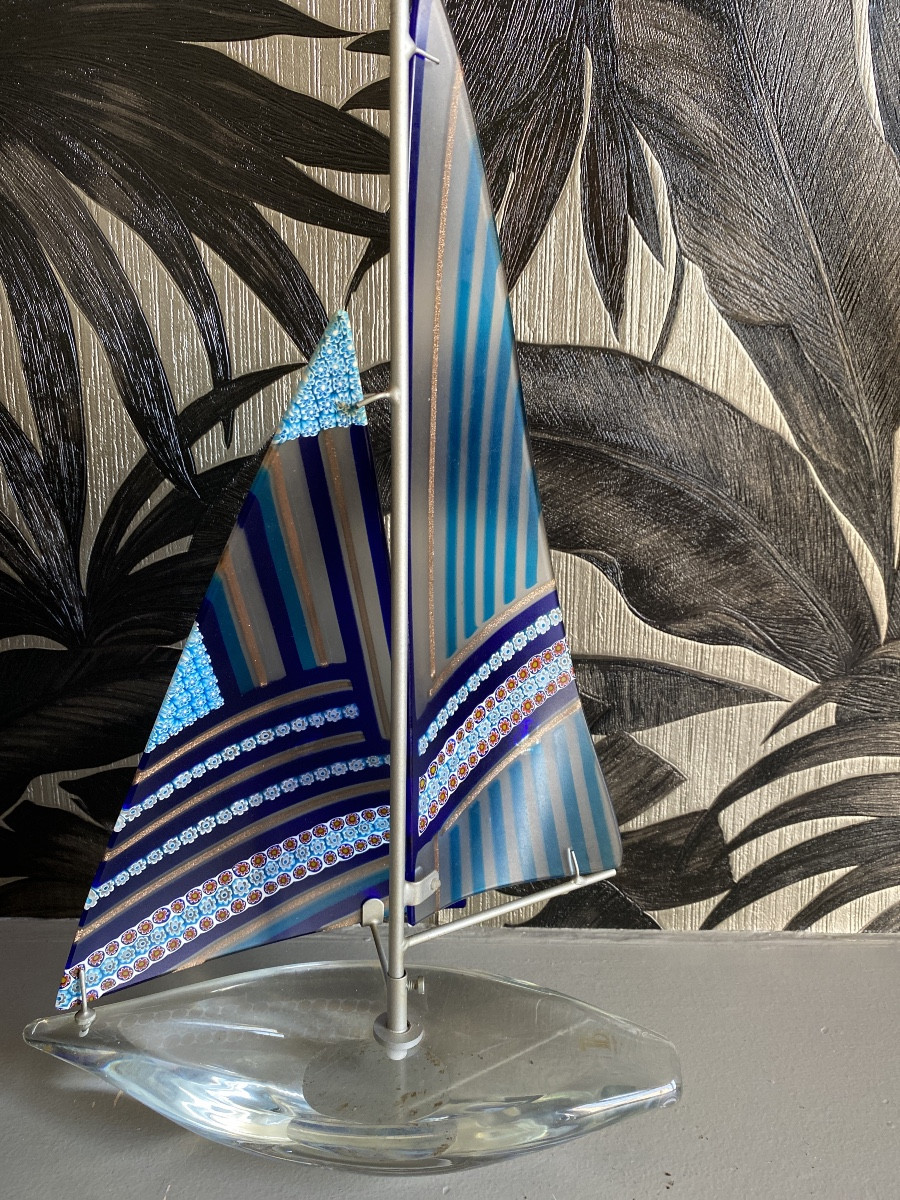 Voilier d’Art en Verre de Murano – T&B Murano – Linea Ghisetti – Sculpture Signée-photo-1
