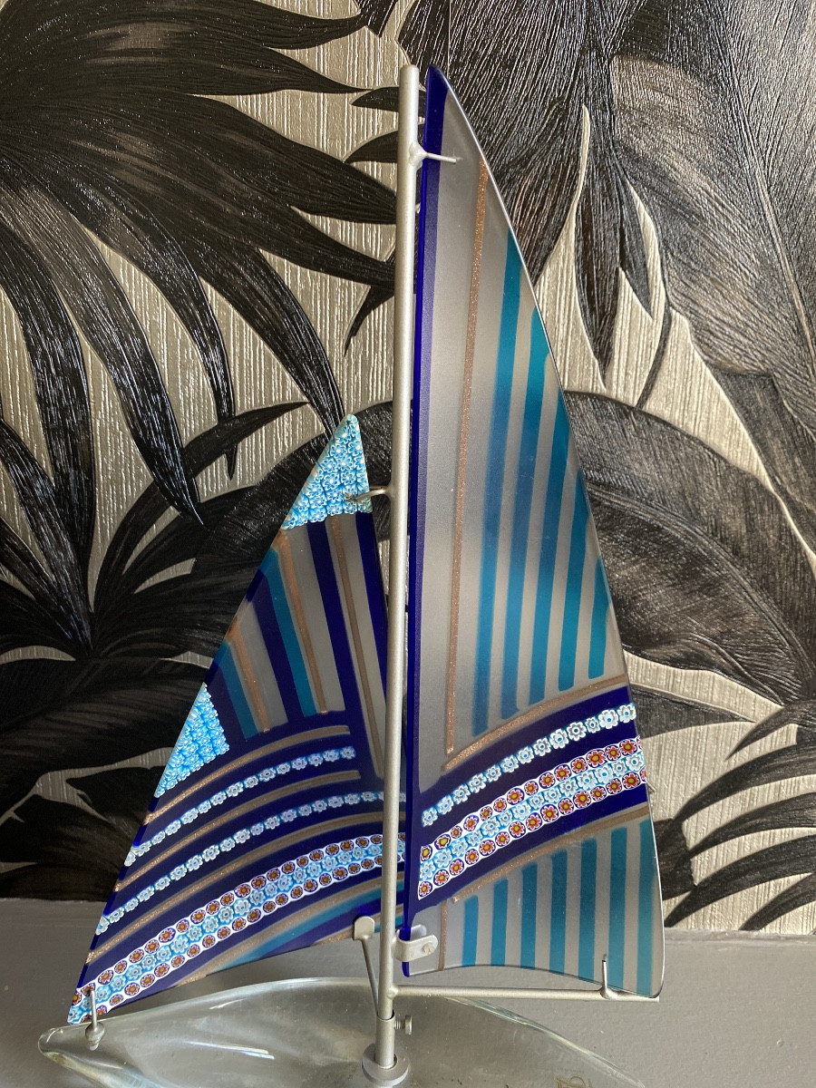 Voilier d’Art en Verre de Murano – T&B Murano – Linea Ghisetti – Sculpture Signée-photo-3